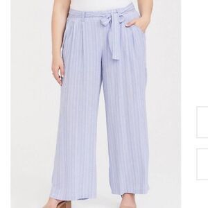 Torrid 0 Tie Front Wide Leg Challis Pants Stripe Loose Fit Womens NWT Gauze Boho